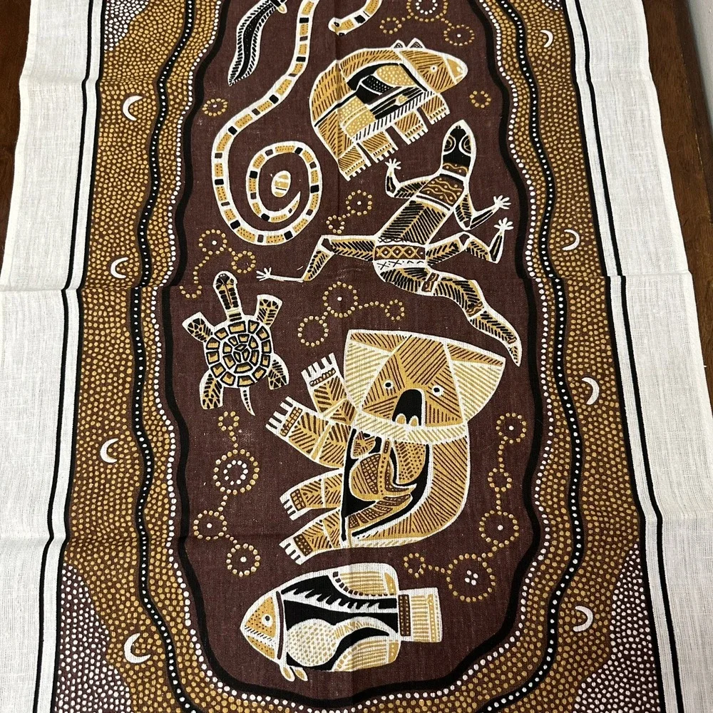 Vintage Fast Colours Linen Tea Towel Wall Hanging Australia Aboriginal Art